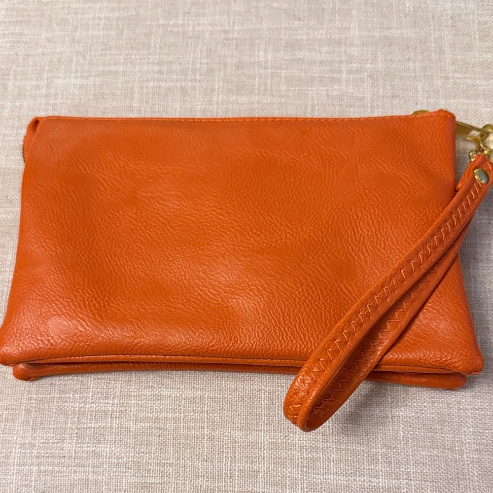 Orange pleather Wristlet Clutch